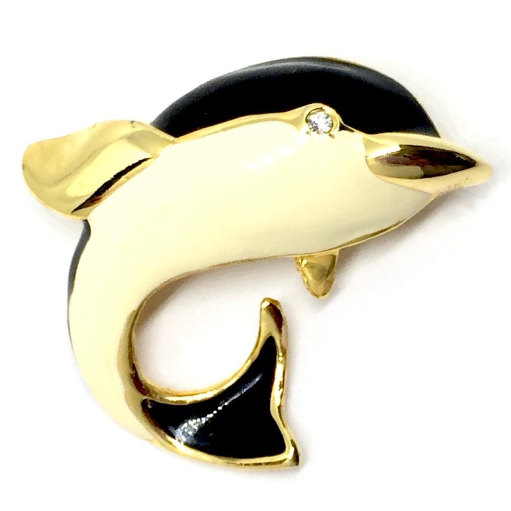 Vintage Dolphin Gold Metal Brooch Pin